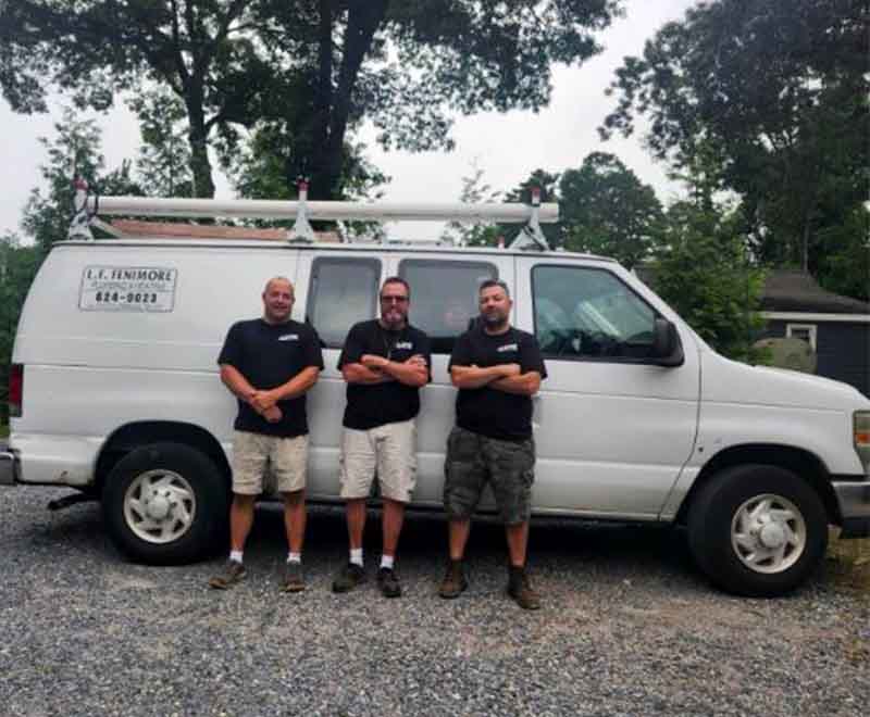 L.F. Fenimore Plumbing and HVAC team standing in front of service van in South New Jersey.