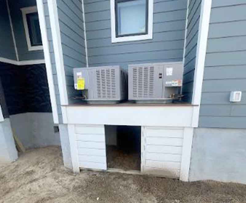 Newly installed residential HVAC condenser units by L.F. Fenimore Plumbing and HVAC in South New Jersey.