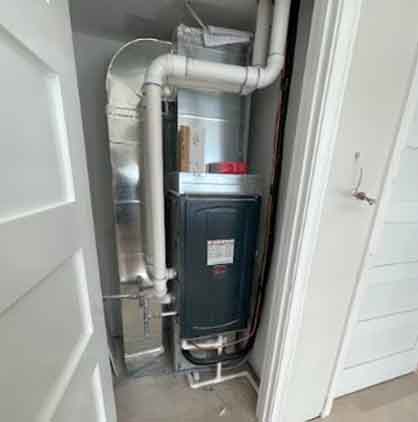 L.F. Fenimore Plumbing & HVAC South Jersey HVAC system installation inside residential utility closet.